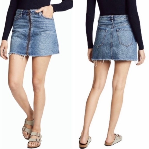 FREE PEOPLE Zip It Up Front Zip Denim Mini Skirt Size 28 - Picture 2 of 10